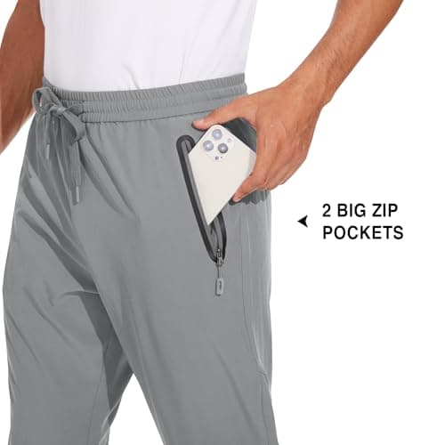 MOURCE Athletic Fit Quick-Dry Track Mens Pants - Drawstring Men's Joggers Golf Breathable, Light Grey 3XL - Thumbnail 6