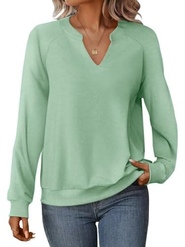 GKBK Womens Sweatshirts Long Sleeve V Neck Tops Fall Winter Basic Casual Lightweight Pullover Shirt Green - Image 1