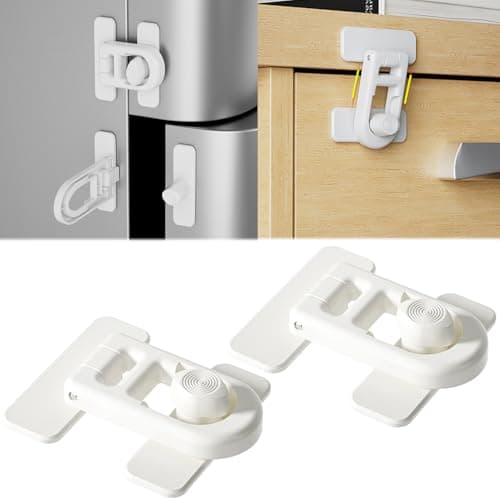 Bstsilver 2-Pack Fridge Lock Baby Proofing for Cabinet Door Drawer Freezer Oven Cupboard Kitchen Closet RV, French Refrigerator Latch Petproof Child Safety for Toddler Cat, Upgrade Adhesive, No Drill - Image 1