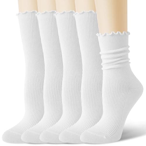 BISOUSOX Thin Merino Wool Ruffle Boot Socks Warm Winter Cozy Frilly Soft Casual Breathable Socks for Womens 5 Pairs - Image 1