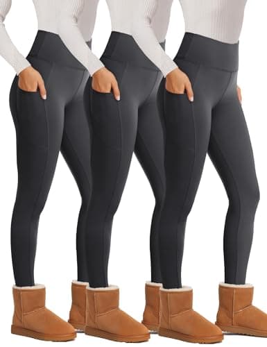 Showitty 3 Pack Fleece Lined Leggings Women with Pockets - Winter Warm Thermal Yoga Pants for Running Workout Plus Size - Image 1
