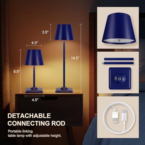SOUDFK Cordless Table Lamp,3 Color Dimmable Desk Lamp,Small Rechargeable Light for Bedroom, Nightstand(Sapphire Blue,1 PC) - Thumbnail 6
