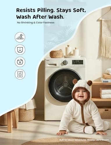 PATPAT Fleece Baby Hooded Footed Romper Clothes, Cozy Soft Warm Footie Covers Mittens, Car Seat Friendly, Easy Zip, Cute Boy Girl, Newborn Infant Bodysuit Bunting Blue Monster 12-18 Months - Thumbnail 6