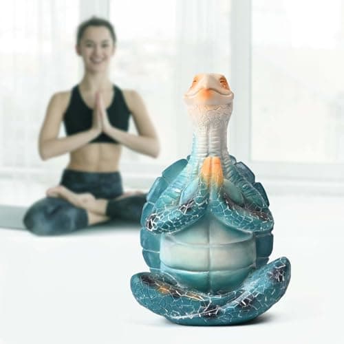 Boobezeen Sea Turtle Meditation Yoga Decor, Zen Resin Statue & Garden Figurine of Meditating Turtle — Coastal Beach & Home Office Desk Decorations, Calming Gift for Mom (Blue Prayer) - Thumbnail 5