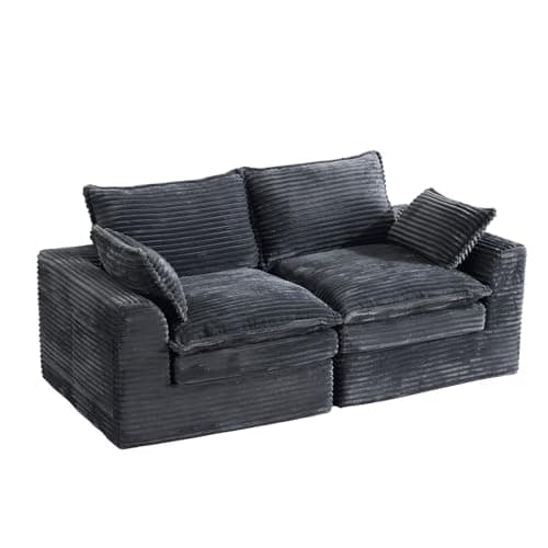 80" Modular Sectional Sofa,Oversized Loveseat Boneless Couch with Deep Seat,Upholstered Cloud Couch with Side Pockets,No Assembly Required,Corduroy,Grey - Image 1