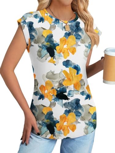 NORACORA Floral Tops for Women Summer Outfits 2026 Comfy Crew Neck T Shirts Chic Hawaiian Outfits Women Blouses Dressy Casual Spring Colored Shirts Multicolor Floral M - Thumbnail 3