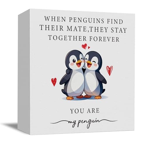 Penguin Love Wooden Box Sign - 5x5 Inch "When Penguins Find Their Mate, They Stay Together Forever" Cute Animal Sign, Valentine's Gifts for Couples, Anniversary, Wedding, Unique Romantic Decor - Image 1
