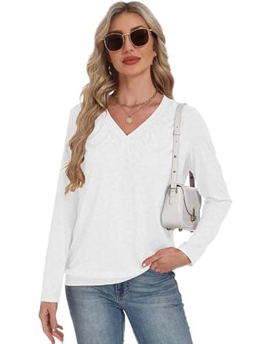 AIZHINENG 2 Pack Women Tops Long Sleeve Shirts V Neck Loose Fit Soft Casual Solid Color T-Shirts Fall Clothing - Thumbnail 4