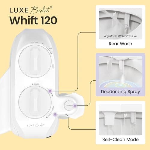 WHIFT 120 Bidet Single Nozzle, Built-In Deodorizing Spray, Non-Electric Bidet Attachment For Toilet Seat, Easy Slide-In Install, Cold Water, Rear Wash, LUXE Bidet (White) - Thumbnail 4