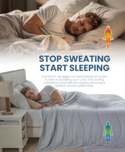 Fuzzysense Cooling Comforter Queen 90"x90" – Instant Cooling Blanket for Hot Sleepers & Night Sweats, Breathable Lightweight All-Season Bedding, Pet-Friendly Oeko-TEX & GRS Certified, Gray - Thumbnail 2