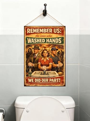 Remember Us The Ones Who Washed Hands Vintage Metal Tin Sign 8x12 Inch Retro Wall Decor Handwashing Humor Rustic Plaque for Bathroom Kitchen Office Home with Pre Drilled Holes Laundry Room Entryway - Thumbnail 4