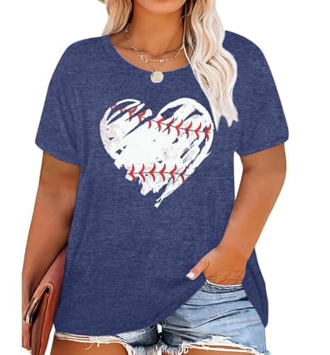 BLANCHES Plus Size Baseball Shirts Women Baseball Mom Tshirts Heart Graphic Softball Tee Game Day Short Sleeve Tops - Image 1