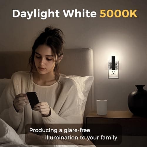 L LOHAS LED Night Lights Plug Into Wall, 2 Pack Night Light with Dusk-to-Dawn Sensor, Dimmable Decorative LED Nightlights, 0-100LM 5000K Adjustable Brightness for Bathroom, Hallway, Bedroom,Stairway - Thumbnail 6