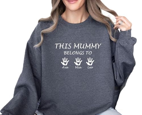 ROSLILY This Mummy Belongs To Shirts Personalized Mom Sweatshirt with Name On Sleeve Mama Shirts Pullover Tops Gifts for Mom Grandma Mother's Day Birthday, 2XL - Image 1
