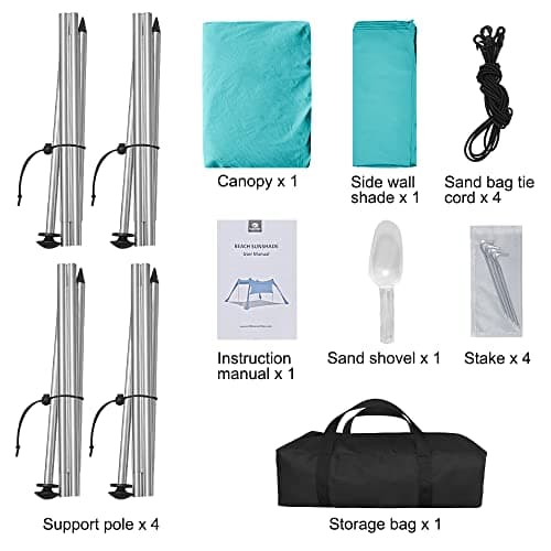 Beach Canopy Tent Shade with Sidewalls 10x10FT, 6.6FT Tall, UPF50+ Sun Shelter, Windproof & Water Resistant, Includes Guylines Sand Shovel Stability Poles, Easy Up for Beach Outdoor Camping Backyard - Thumbnail 5
