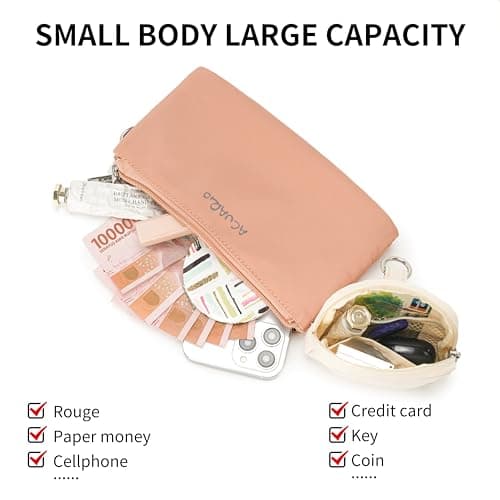 ACUARIO Crossbody Bags for Women - Nylon Purse Trendy Mul-pockets Waterproof Shoulder Bag with Wide Strap (Pink) - Thumbnail 4