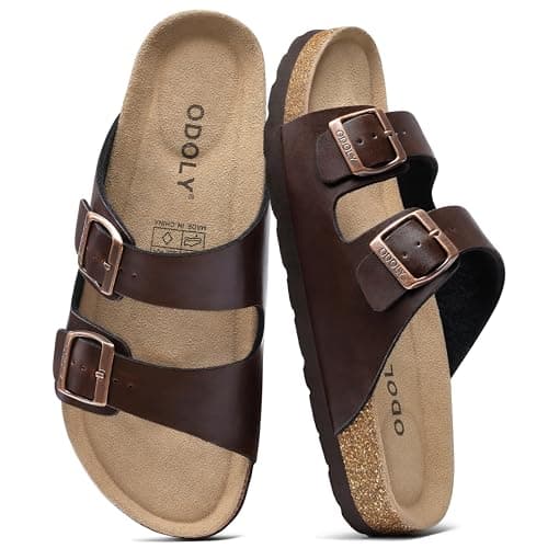 ODOLY Men's Cork Footbed Slide Sandal, Arch Support Summer Outdoor Sandals with Adjustable Buckle for Men, Brown Oily EU44 / US10-10.5 - Image 1