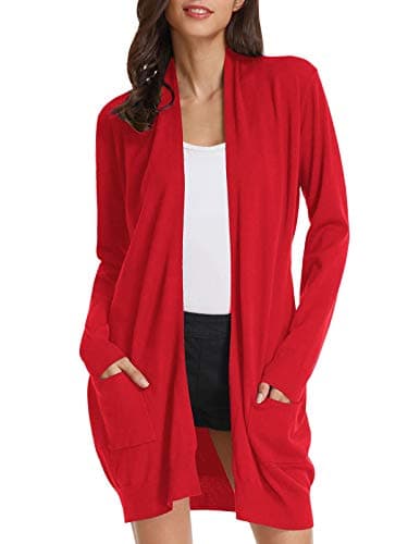 GRACE KARIN Long Cardigan for Women Vacation Outfits, Knit Open Front Valentines Sweater for Women 2026 Trendy Red S - Image 1
