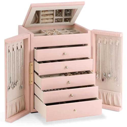 Dajasan Jewelry Box for Girls Women, 6-Tier Large Jewelry Organizer Box, Jewelry Storage Organizer, Jewelry Gift Box for Christmas, Valentine's Day, Birthday, Mother's Day (Pink) - Image 1