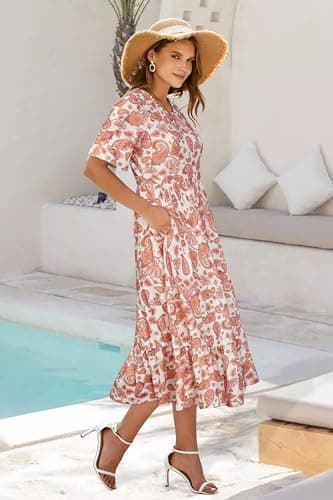 STYLEWORD Women's Summer 2026 Casual Short Sleeve Tiered Flowy Maxi Spring Dress Long Midi Beach Sundress Vacation Hawaiian Outfits(Floral23,S) - Thumbnail 6