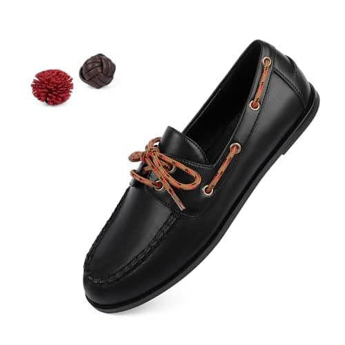 QIY Black Womens Loafers Flat Loafer Pumps for Women Lace Up Detachable Decorative Fringe Ball Loafers Business Formal Work Shoes Size 9 - Image 1