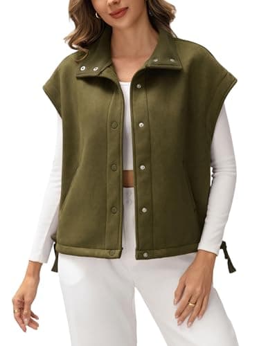 miswek Vest for Women Suede Fleece Vests Oversized Sherpa Jacket Warm Button Down Gilet Sleeveless Outerwear with Pockets(Armygreen M) - Image 1