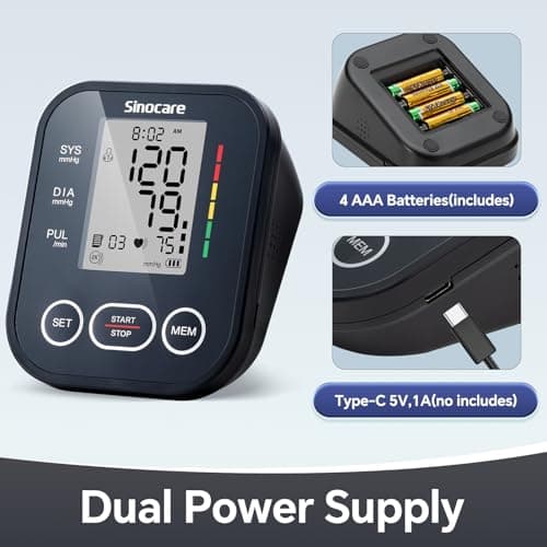 Sinocare Blood Pressure Monitor, Upper Arm Blood Pressure Monitors for Home Use, Adjustable Arm Cuff 8.6"-16.5", One-Button Operation, Dual User, Accurate & Practical (Black) - Thumbnail 5