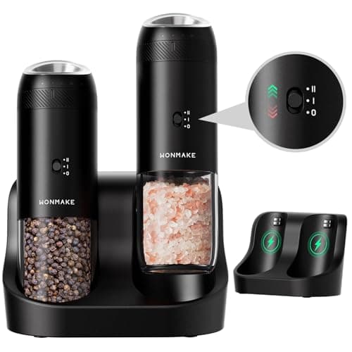 WONMAKE Gravity Electric Salt and Pepper Grinder Set with Charging Base, Automatic Salt and Pepper Mill, 6-Level Adjustable Coarseness, Dual Speed, and Large 5.95oz Capacity - Image 1