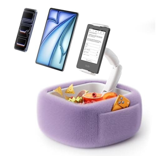 LULULOOK Ultra Fluffy Kindle Pillow Stand for Reading, Lap Tablet Pillow Stand with Snack Bowl & Foldable Arm Compatible with iPad, Phone and 4.7-14.6” Tablet for Book Reading in Bed