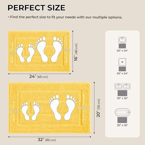 GRANNY SAYS Bathroom Rugs Sets 2 Piece,Soft Bath Mats for Bathroom, Bath Rugs Non Slip Washable, Absorbent Bath Rug for Tub, Shower and Toilet, Bath Mat Set (Yellow, 20" x 32" + 16" x 24") - Thumbnail 2