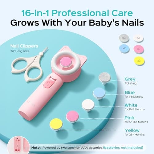 COSLUS Baby Nail File, Baby Nail Trimmer Electric, Baby Nail Clipper - Gentle, Quiet with 360° Light, Safe for Sleep Time Grinding, 16-in-1 Kit for Newborn, Infant & Toddler (C50, Strawberry Pink) - Thumbnail 6