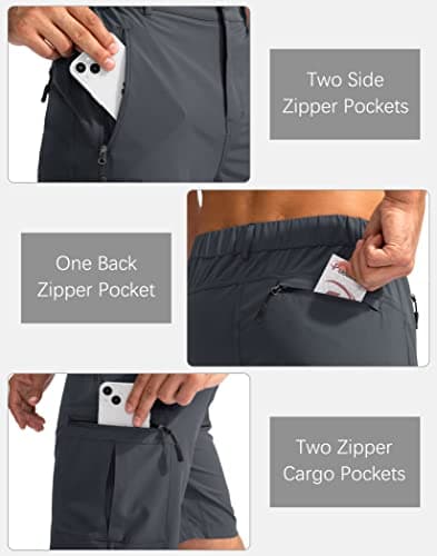 Pudolla Men's Hiking Cargo Shorts 9" Lightweight Outdoor Work Shorts for Men Travel Golf Camping Casual with 5 Zipper Pockets(Deep Grey Small) - Thumbnail 4