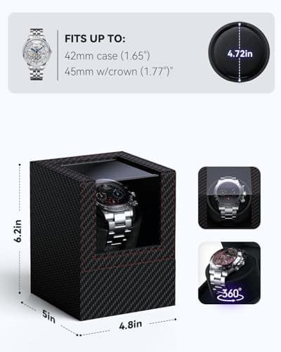 KAVYIA Watch Winder with Japanese Motor – Silent Adjustable Rotation, Premium PU Leather Exterior and Soft Flexible Watch Pillows, for Father's Day Gift for Him, Birthday - Thumbnail 5