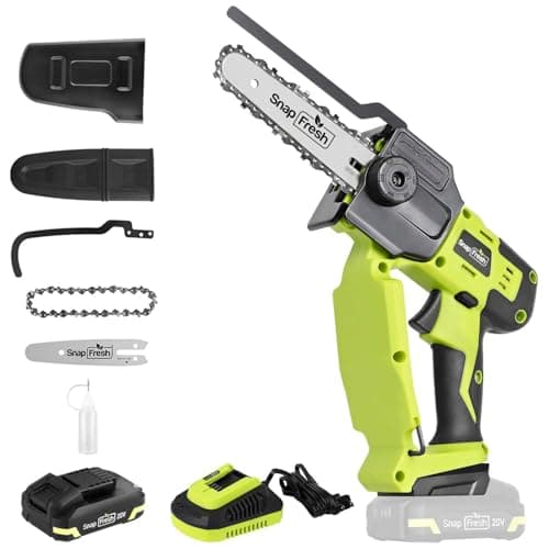 SnapFresh Mini Chainsaw Cordless 5” & 6”, 20V Electric Handheld Chainsaws with 2.0Ah Battery & Fast Charger, Lightweight Battery Powered Saw with 2 Chains for Wood Cutting & Branch Trimming - Image 1