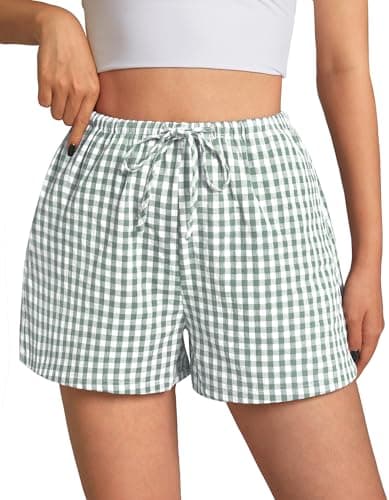 GKBK Boxer Shorts for Women Gingham Pajama 2026 Summer Spring Casual Lounge Sleep Plaid Checkered Shorts Y2K Beach Bottoms Green White Plaid M - Thumbnail 2