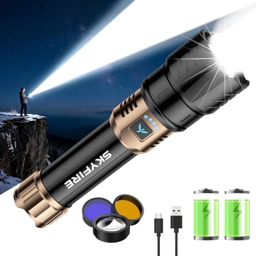 SKYFIRE Rechargeable Flashlights High Lumens with Ignition Lens &3 Colors Light,10000mAh LED Super Bright Flashlight, Zoomable,4Modes,Waterproof Tactical Flash Light for Outdoor,Home &Gift - Image 1