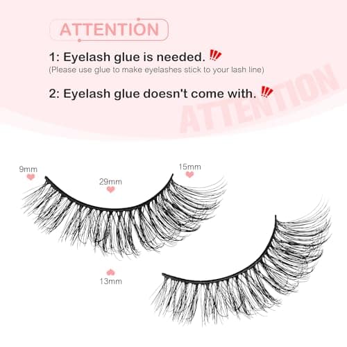 Natural Lashes Spiky False Eyelashes, Wispy Look Invisible Band Flared Eyelashes, False Eye Lashes Soft Fluffy Lashes 8 Pairs Black 9-15MM - Thumbnail 5