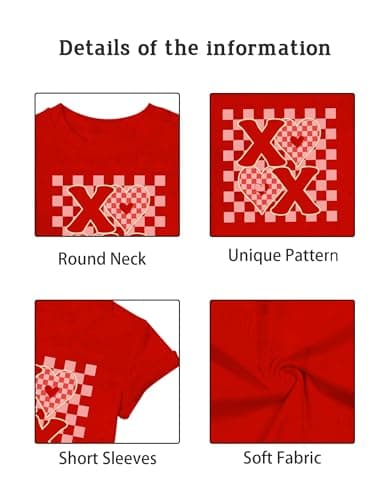 Girls Valentines Day Shirt Size 4 5 Valentine Love Heart Print T-Shirts Kids Graphic Cute Short Sleeve Tee Red - Thumbnail 5