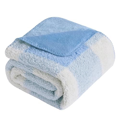 LURKA Checkered Sherpa Fleece Throw Blanket – Soft and Cozy, Medium Weight for All Season, Plush Throw for Couch, Bed, Dorm & Pets, Glacier, 60x80 Inches - Image 1
