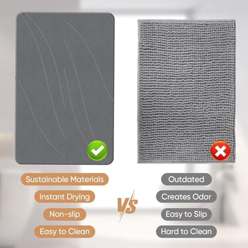 Jiloma Stone Bath Mat Diatomaceous Earth Shower Mat Non-Slip Super Absorbent Bathroom Floor Mat Quick Drying Natural Easy to Clean(24 * 16 Grey) - Thumbnail 5