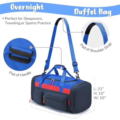 WOOMADA Kids Travel Bag with Shoe & Wet Pockets, Carry On Duffle Bag for Overnight Trips, Sports, School(navy blue) - Thumbnail 2