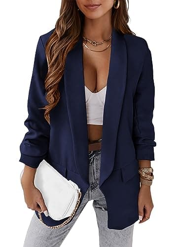 KIRUNDO Blazers for Women Oversized Business Casual 2026 Spring Fall Fashion Long Sleeve Open Front Work Office Suit Jackets(Dark Blue, XX-Large) - Image 1