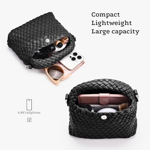 Vegan Leather Woven Crossbody Bag,Mini Hobo Handbags,Crossbody purse for Women, Small woven tote bag with Adjustable straps (Black) - Thumbnail 6