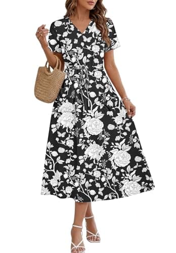 MOLERANI Women Summer Maxi Dress Casual Tie Waist Long Dresses Tropical Sun Dres Hawaii Dress with Pockets, Bl Abundant Flowers, 2XL - Image 1