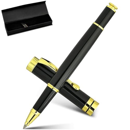 ZJEOSO Ballpoint Pens, Stunning Black Chrome Metal Pen with Golden Trim, Best Ball Pen Gift Set for Men & Women, Professional, Executive, Office, Nice Pens Gift Box (Black - Image 1