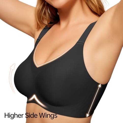 LetsJoli Wireless Bras for Women No Underwire Full Coverage Push Up Bra Support Plus Size Bras for Older Women Bralettes (Black,2XL) - Thumbnail 4