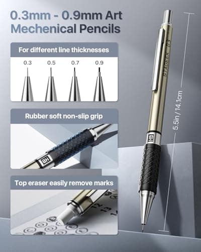 STAGEEK Mechanical Pencil Set with Case 37 Count, Drawing Pencils 0.3, 0.5, 0.7, 0.9MM & 2PCS 2MM Sketching Pencils with 492PCS Lead Refills (6B 4B 2B HB 2H 4H Color) for Artist Drafting Drawing - Thumbnail 4