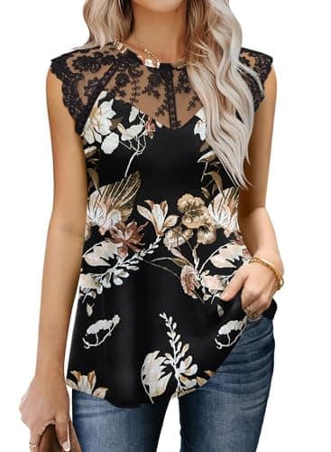 MIHOLL Women's Lace Floral Tops 2026 Summer Sleeveless Tank Top Casual Loose Blouses Shirts(Black Flower,2X-Large) - Image 1