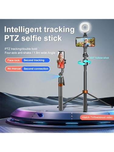 Auto Face Tracking Phone Holder, 360° Rotation Phone Tripod with Wireless Remote and Phone Holder, Selfie Stick Tripod for iPhone、Android Phone, Applied to YouTube, Vlog/TIK Tok - Thumbnail 6