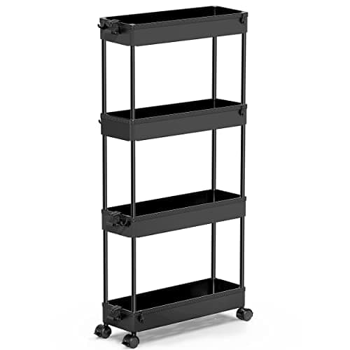 SPACEKEEPER Slim Rolling Storage Cart 4 Tier Bathroom Organizer Cart Mobile Shelving Unit Slide Out Utility Cart for Kitchen, Bthroom, Makeup, Craft, Laundry Narrow Places, Black - Image 1